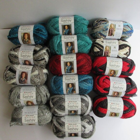 16 Skeins Red Heart Boutique Sashay Yarn Metallic, Sequins, Team Spirit, Boho - Picture 1 of 16